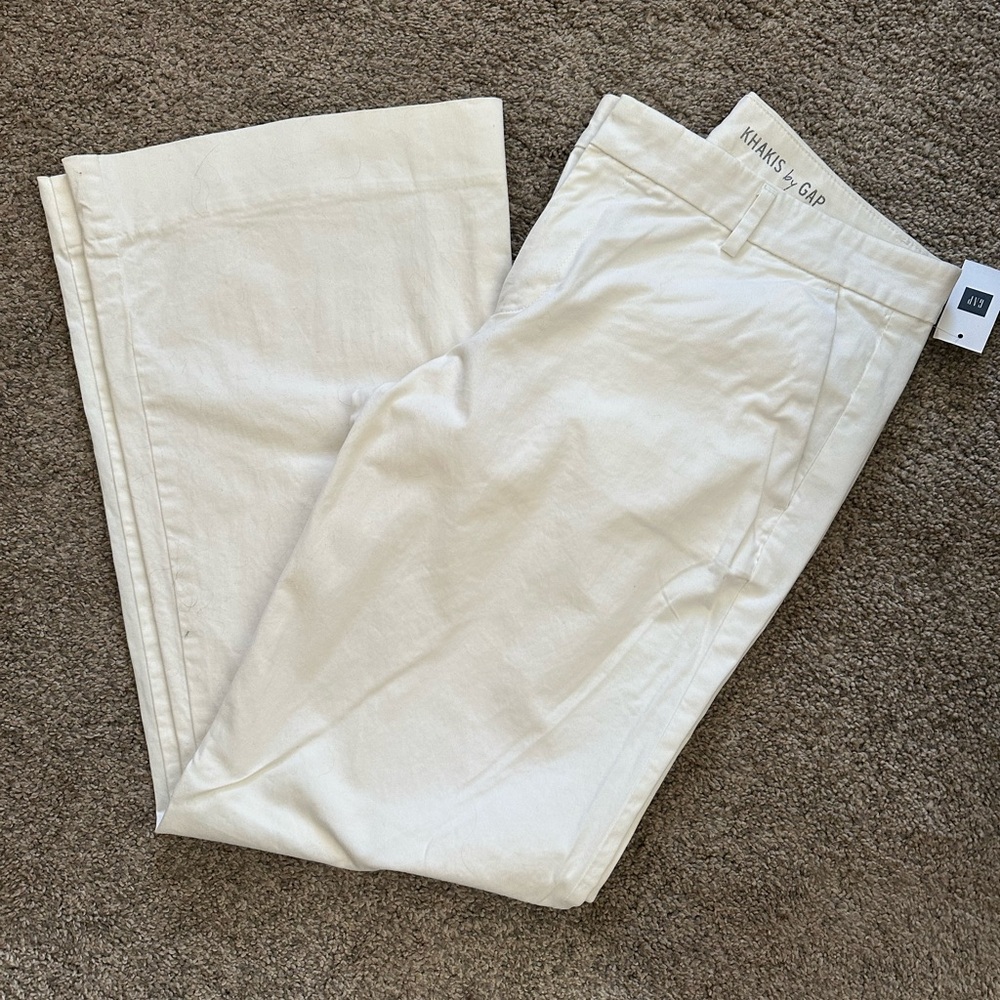 White khakis by Gap!  Never worn!  Wide leg bottoms!